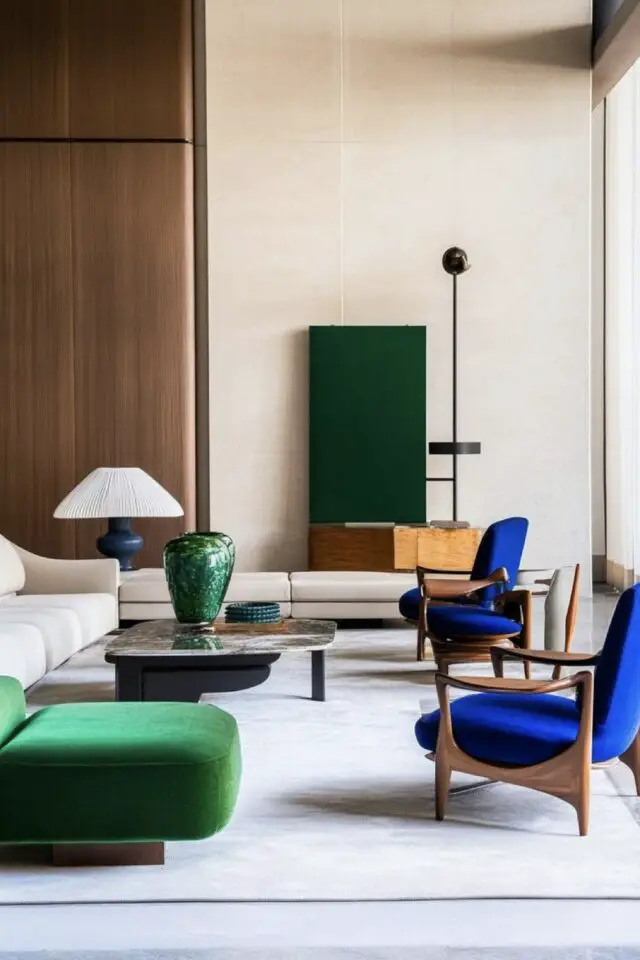 association couleur vert bleu déco salon chic et élégant assise colorée couleur tendance en velours 