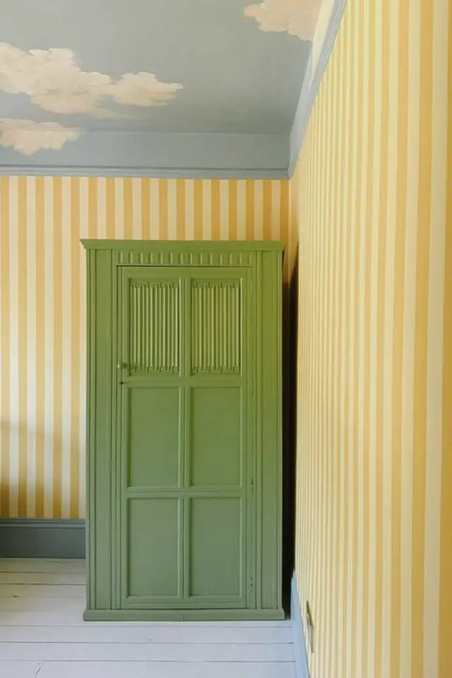 association couleur déco printemps bleu jaune vert peinture papier peint plafond idée chambre enfant 
