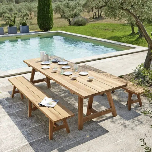 Table de jardin en teck recyclé 12/14 personnes L300