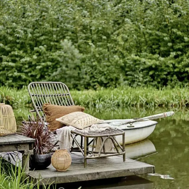 Chaise longue de jardin en rotin marron 185 cm