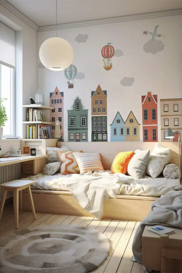 décoration mur stickers moderne chambre enfant maisonnette déco intemporelle 