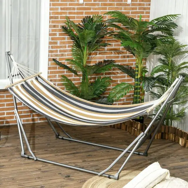 Hamac de jardin pliable avec support acier époxy et toile