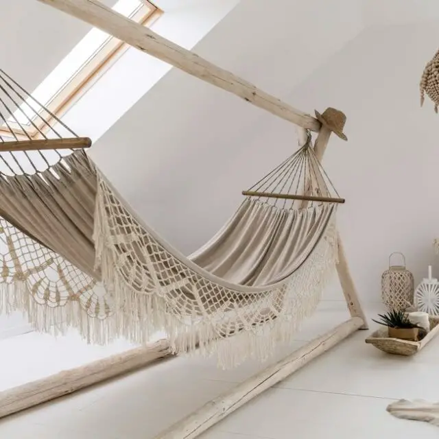 Hamac en polycoton et toile beige 150x200 cm