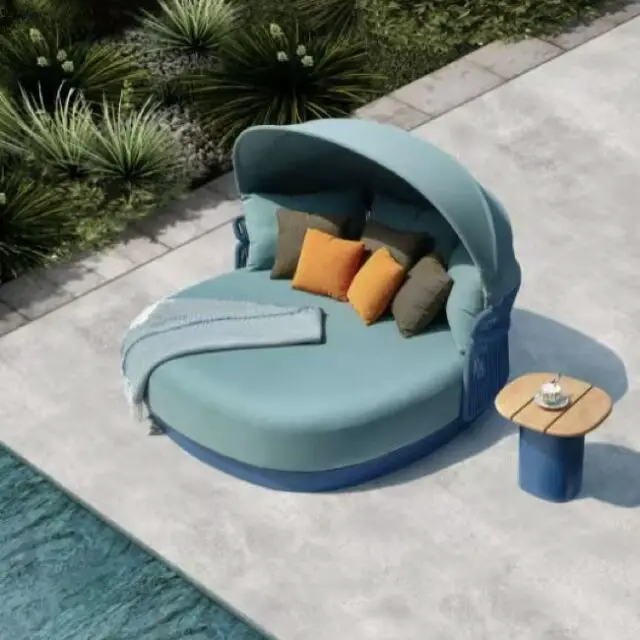 aménagement jardin lit extérieur Lit de piscine double bleu L131cm x P131 cm x H67.5 cm