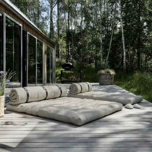 Futon canapé de jardin dépliable gris